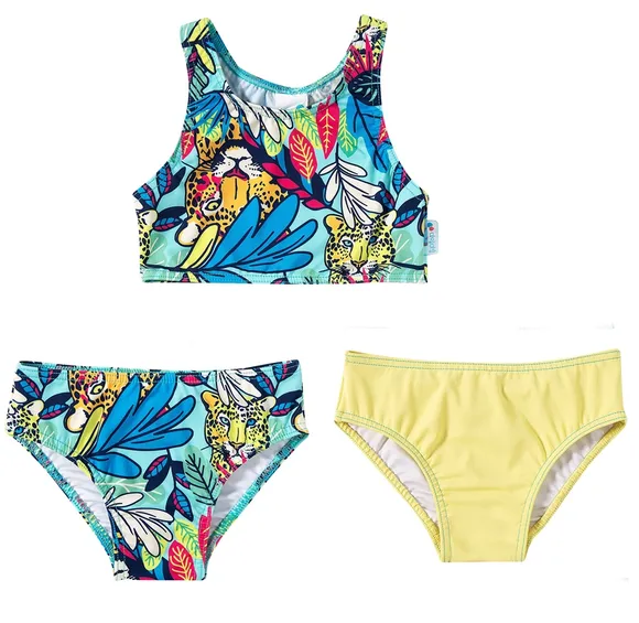 Kit 3 Peças Praia Onça Tropical Elastano Juvenil Proteção Uv50+ Tip Top