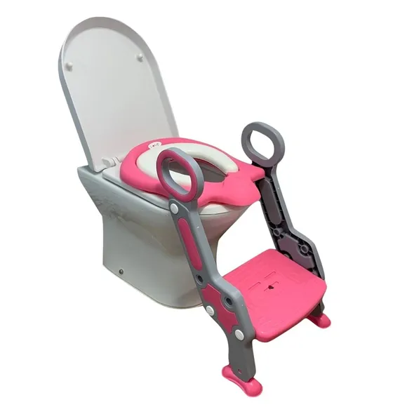 Redutor De Assento Sanitario Com Escada Rosa Com Cinza Love