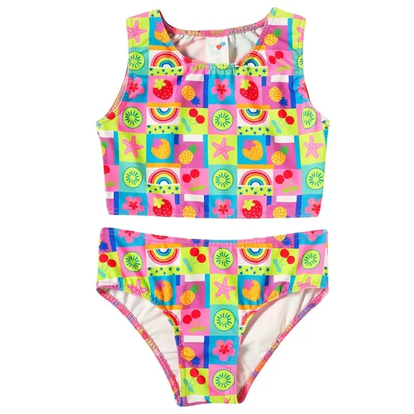 Top E Calcinha Praia Juvenil Frutinhas Divertidas Elastano Proteção Uv 50+ Tip Top