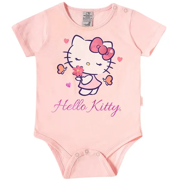 Body Manga Curta Bebê Hello Kitty Meia Malha Tip Top