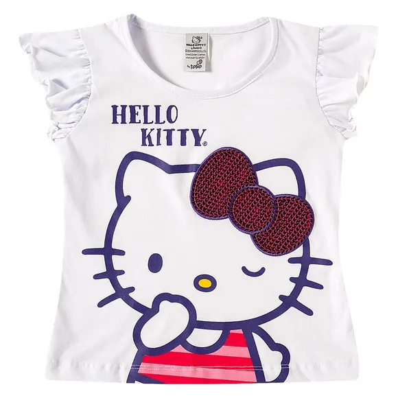Blusa Manga Curta Toddler Hello Kitty Malha Tip Top
