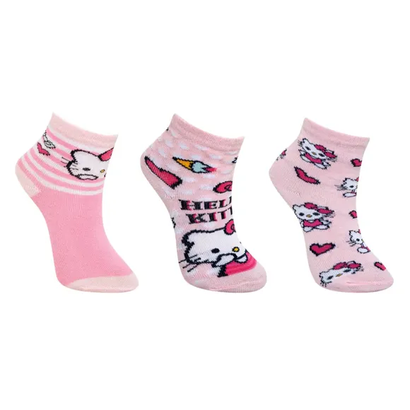 Kit 3 Pares De Meia Rosa Hello Kitty Tecido Plano Tip Top