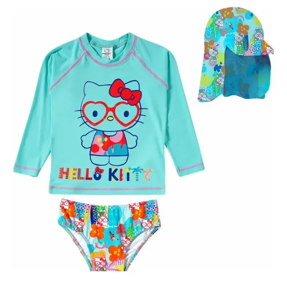 Kit 3 Peças Praia Toddler Hello Kitty Lycra Proteção Uv 50+ Tip Top