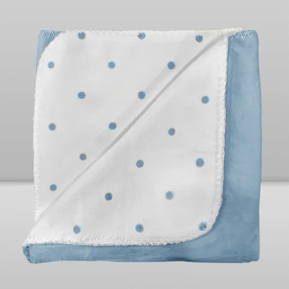 Manta Microfibra Velvet Poa Azul Bebê Laço Bebê