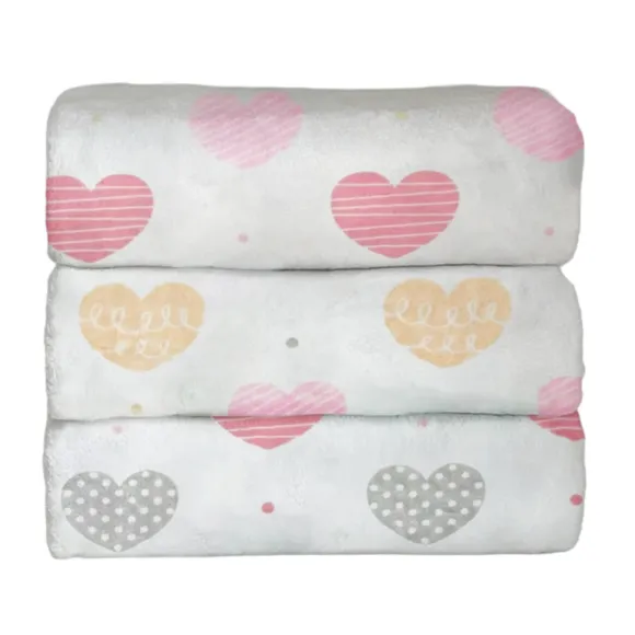 Cobertor Luxo Herts Branco E Rosa Laco Bebe