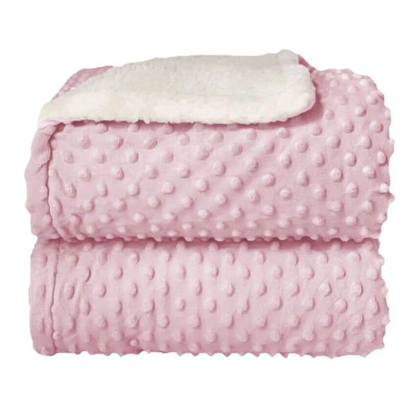 Cobertor Sherpam Dots Rosa Bebe Laço Bebe