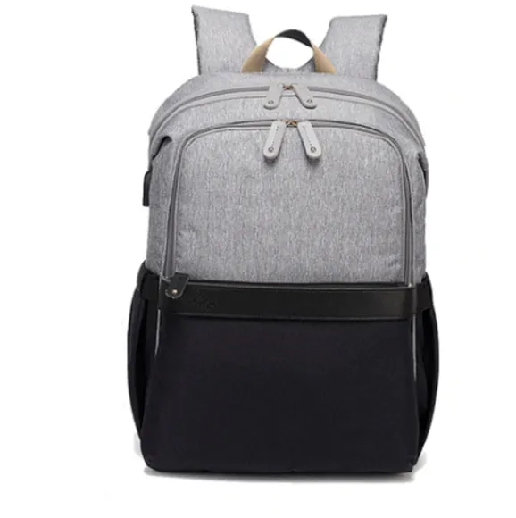 Mochila Maternidade Alexa Strap De Couro Cinza E Preto Laco Bebe