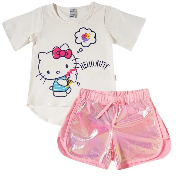 Conjunto Curto Kids Hello Kitty Meia Malha Tip Top