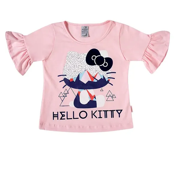 Blusa Manga Curta Kids Hello Kitty Meia Malha Tip Top
