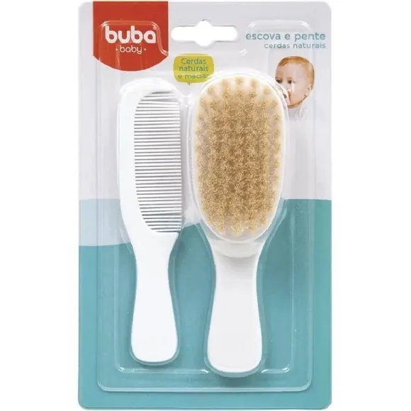 Kit Escova E Pente Cerdas Naturais Baby Buba