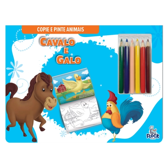Livro Para Colorir Copie E Pinte Animais Cavalo E Galo Blu Editora