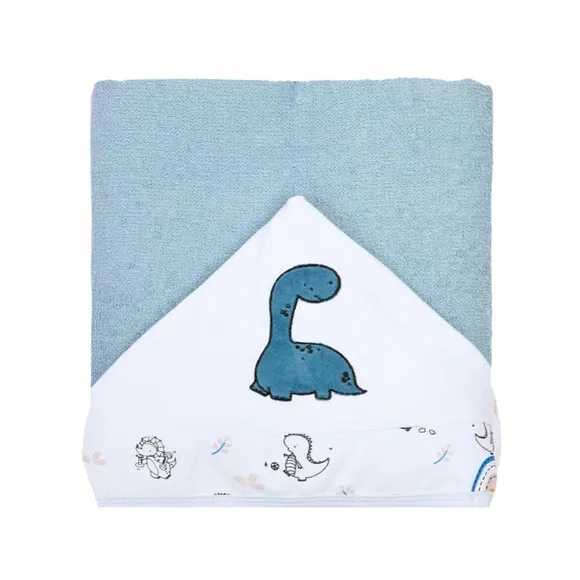 Toalha De Banho Gg Com Capuz Forrado Felpa Bordado 110x80cm Dino Esporte Papi