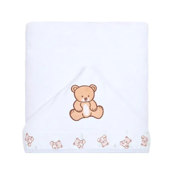 Toalha De Banho Gg Com Capuz Forrado Felpa Bordado 110x80cm Ursinho Bolinha Papi