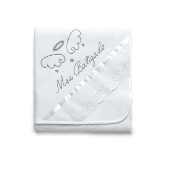 Manta Malha Branco Batizado Hug Baby