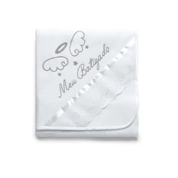 Manta Malha Branco Batizado Hug Baby