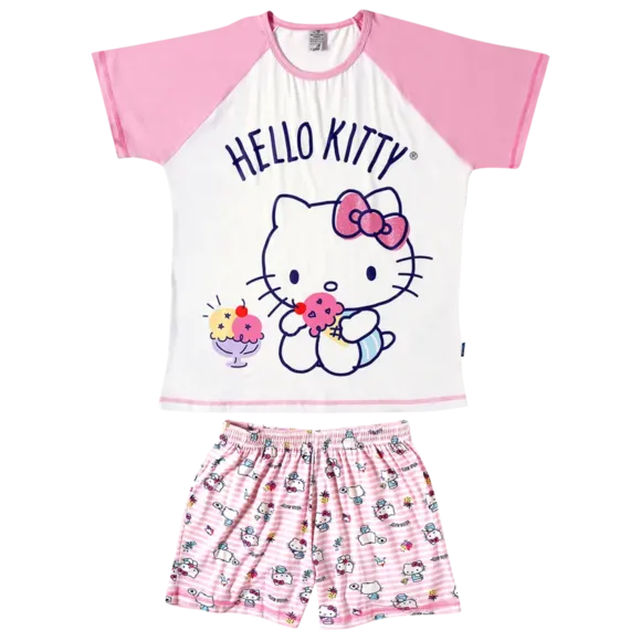 Pijama Curto Adulto Toque Especial Hello Kitty Viscolycra Tip Top