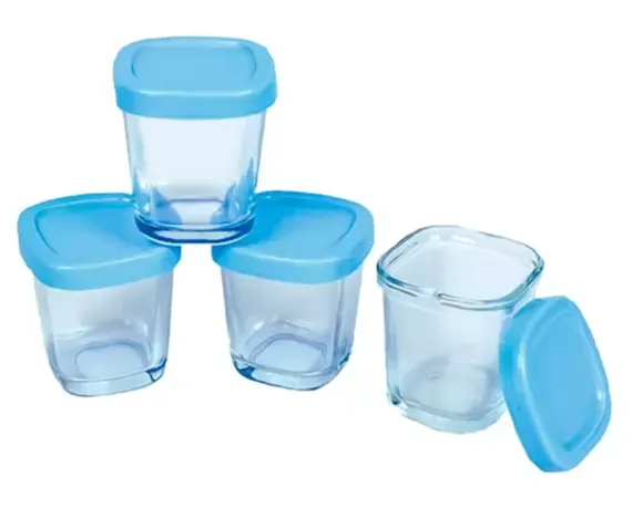 Kit 4 Potes De Vidro Para Armazenamento De Leite Materno 150ml Azul Clingo