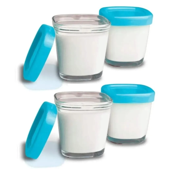 Kit 4 Potes De Vidro Para Armazenamento De Leite Materno 150ml Azul Clingo