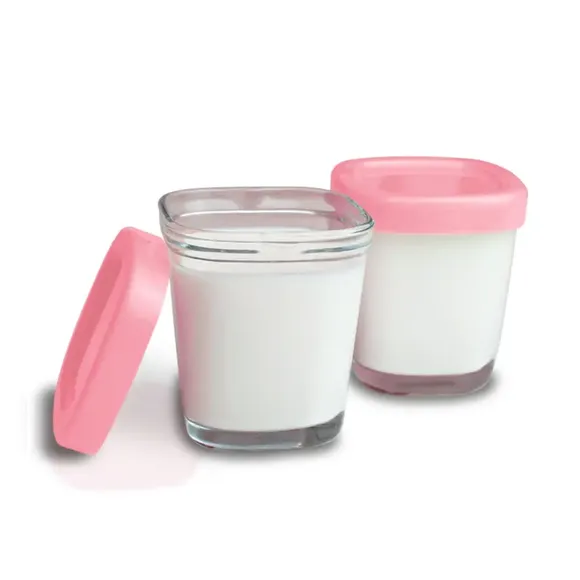 Kit 4 Potes De Vidro Para Armazenamento De Leite Materno 150ml Rosa Clingo