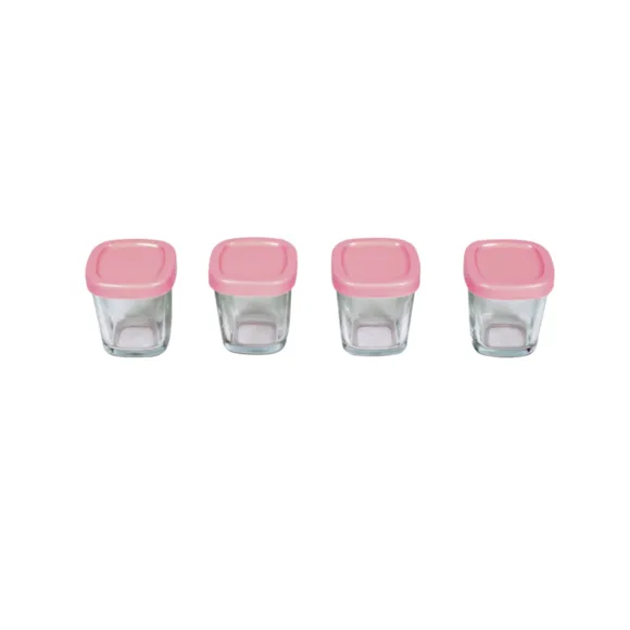 Kit 4 Potes De Vidro Para Armazenamento De Leite Materno 150ml Rosa Clingo