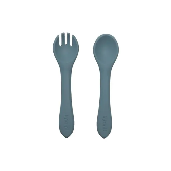 Kit Garfo E Colher De Silicone Azul Infanti