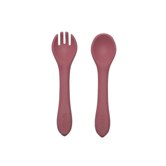 Kit Garfo E Colher De Silicone Rosa Infanti