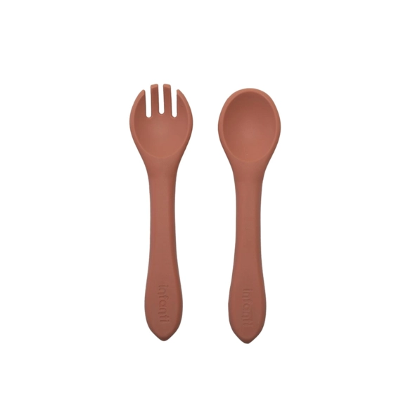 Kit Garfo E Colher De Silicone Terracota Infanti