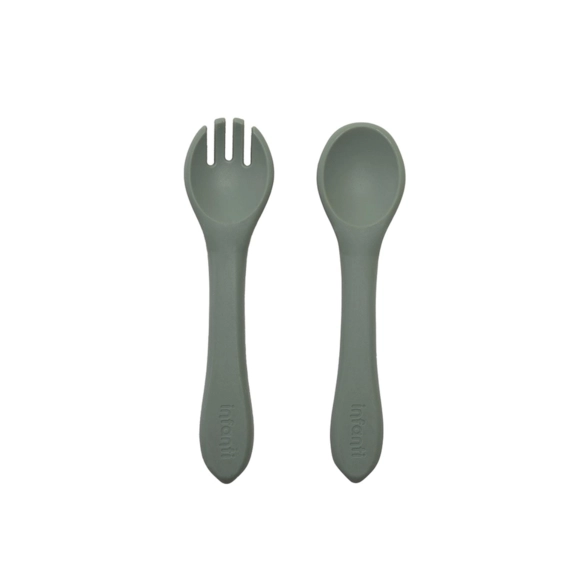 Kit Garfo E Colher De Silicone Verde Infanti
