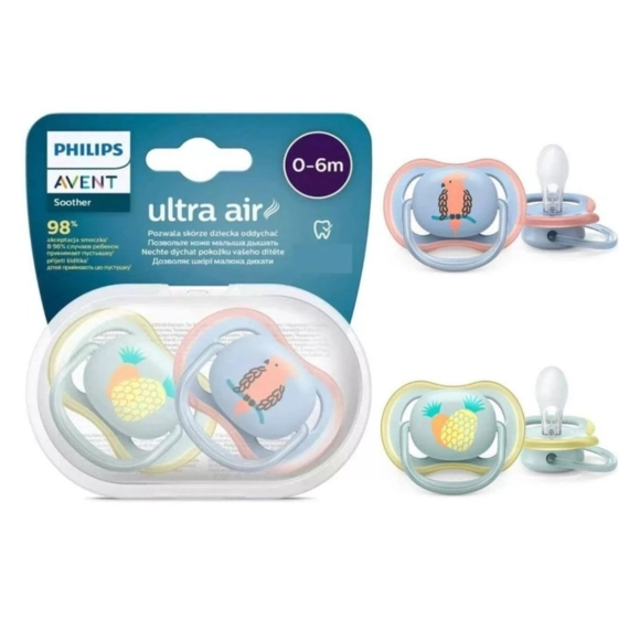 Chupeta Ultra Air Dupla Decorada Azul E Verde 6 A 18m Avent