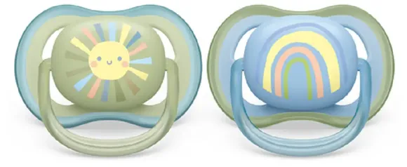 Chupeta Dupla Ultra Air Decorada 0 A 6 Meses Verde E Azul Avent