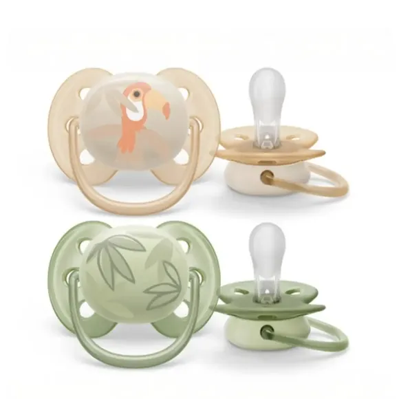 Chupeta Dupla Ultra Air Decorada 0 A 6 Meses Laranja E Verde Avent