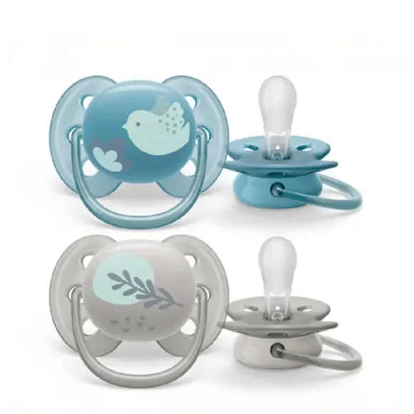 Chupeta Dupla Ultra Air Decorada 6 A 18 Meses Azul E Cinza Avent