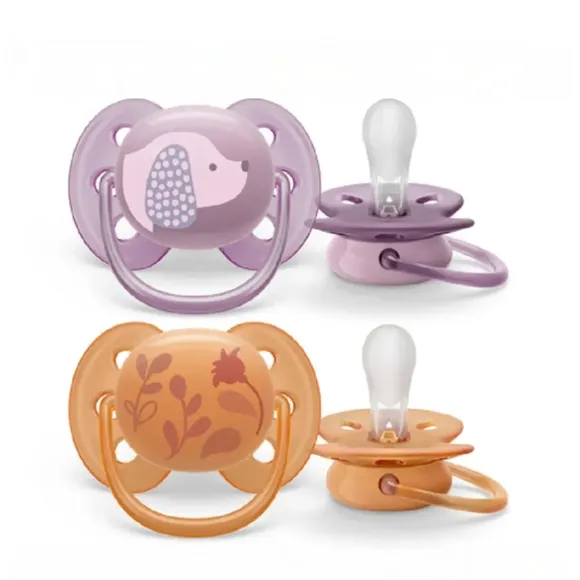 Chupeta Dupla Ultra Air Decorada 6 A 18 Meses Rosa E Laranja Avent