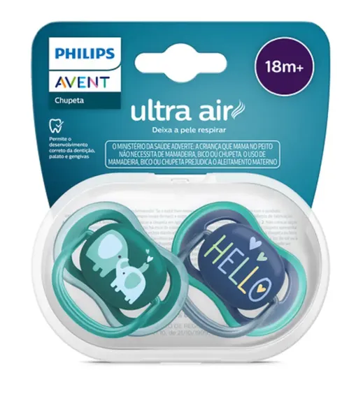 Chupeta Dupla Ultra Air Decorada 18 Meses Mais Verde E Azul Avent