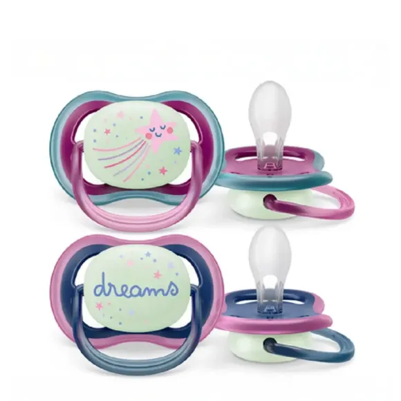 Chupeta Dupla Ultra Air Nighttime 6 A 18 Meses Rosa E Azul Avent