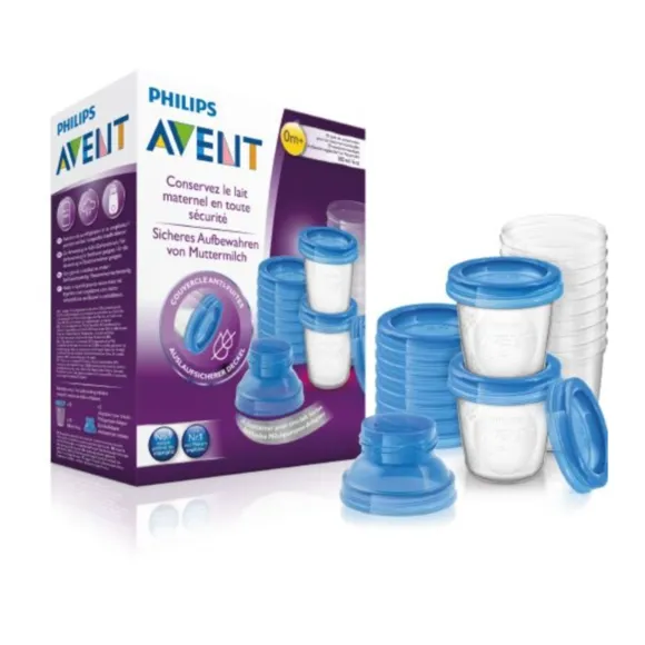 Kit 10 Potes Com Tampa Para Armazenamento De Leite Materno 180ml Avent