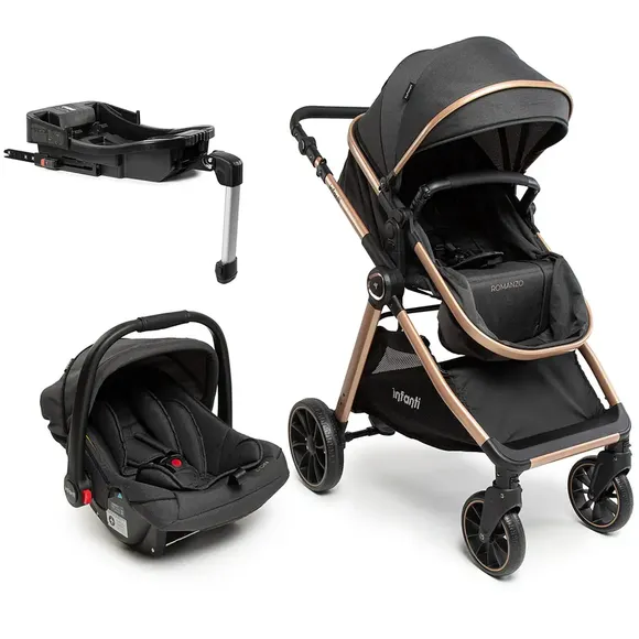 Carrinho De Bebê Ts Trio Romanzo Com Bebê Conforto Zion E Base Isofix Preto Bronze Infanti