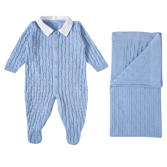 Kit Saída Maternidade Azul Tricot Bebê Tip Top