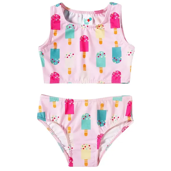 Top E Calcinha Praia Toddler Picolé Elastano Proteção Uv 50+ Tip Top