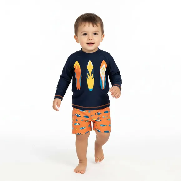 Conjunto Praia Toddler Tubarão Surf Elastano Proteção Uv 50+ Tip Top
