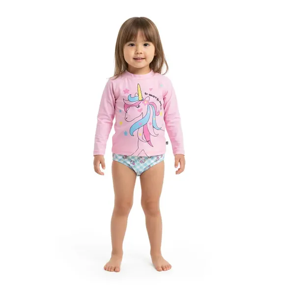 Conjunto Praia Toddler Unicórnio Elastano Proteção Uv 50+ Tip Top