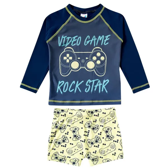 Conjunto Praia Juvenil Vídeo Game Elastano Proteção Uv 50+ Tip Top