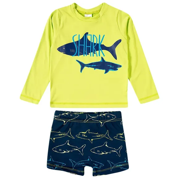 Conjunto Praia Toddler Tubarão Elastano Proteção Uv 50+ Tip Top