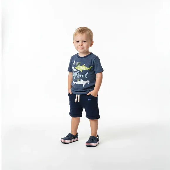 Camiseta Manga Curta Toddler Tubarão Meia Malha Tip Top