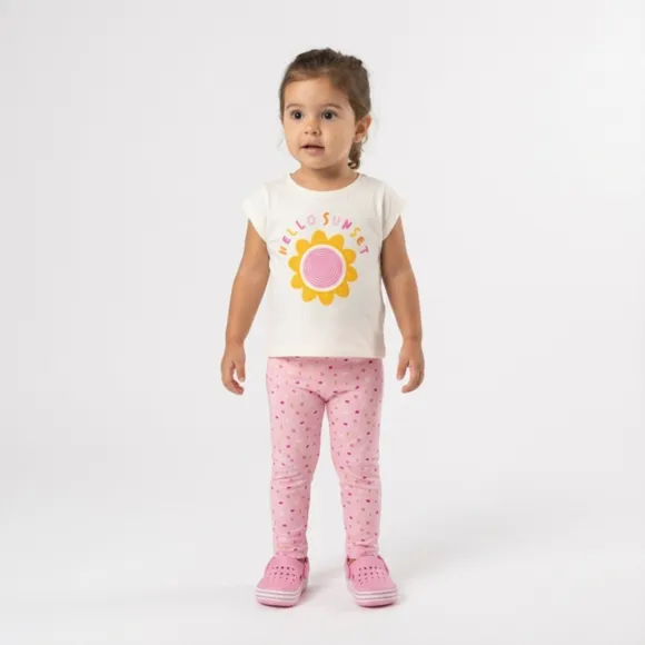 Calça Legging Kids Rosa Estampada Cotton Tip Top