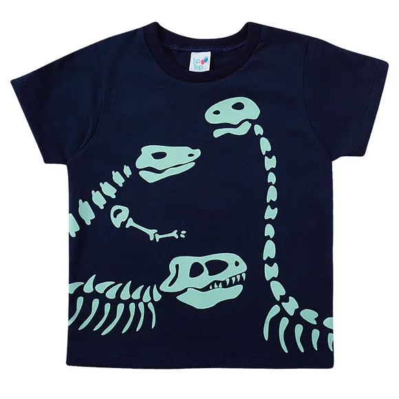 Camiseta Manga Curta Kids Dino Meia Malha Silk Brilha No Escuro Tip Top