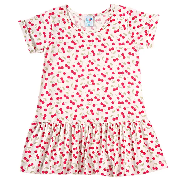 Vestido Manga Curta Toddler Cerejas Malha Peach Skin Tip Top