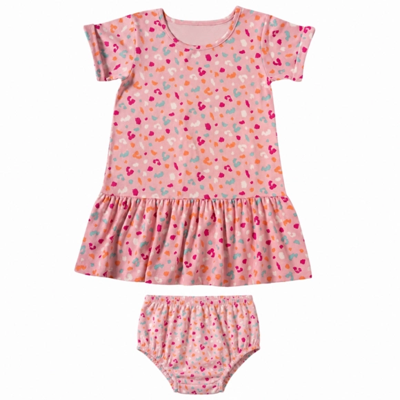 Vestido Com Calcinha Bebê Rosa Malha Peach Skin Tip Top