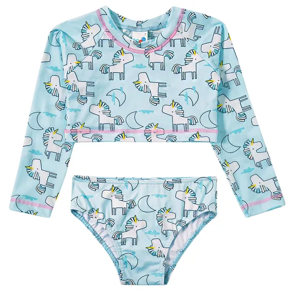 Top e Calcinha Praia Toddler Unicórnio Elastano Proteção Uv 50+ Tip Top