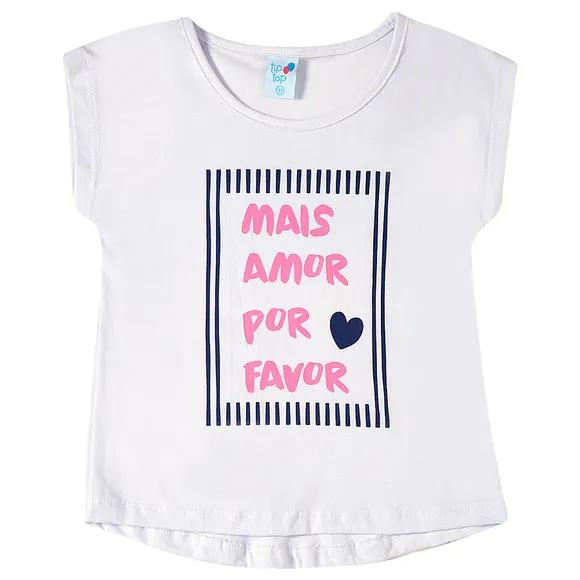 Blusa Branca Manga Curta Kids Meia Malha Tip Top